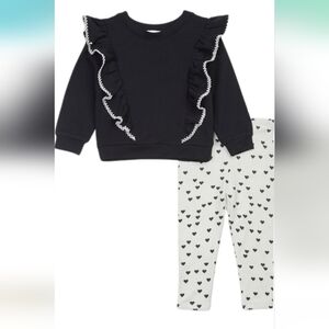 Splendid Black Ruffle Sweatshirt and Heart Leggings Set 12-18 Months